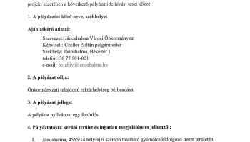 Pályázati felhívás II. - Raktár bérbeadása